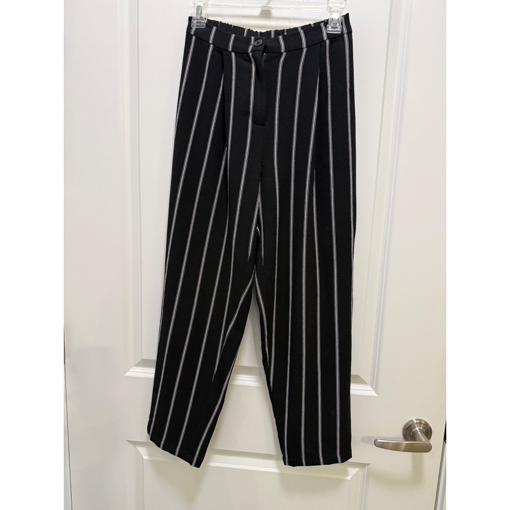 HM Divided‎ Pinstripe Trousers Black White High Waist Tapered Pants Size 2